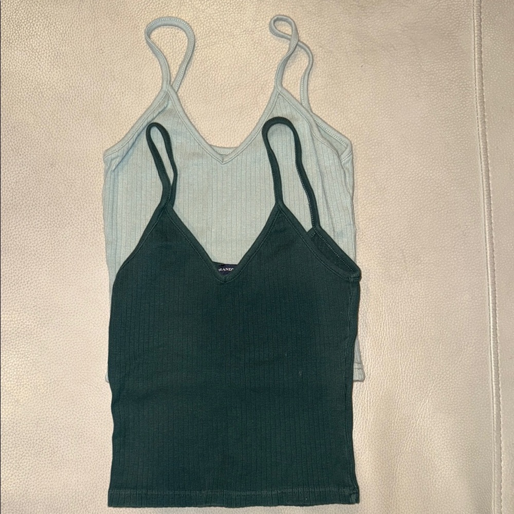 Brandy Melville Women's Green Ribbed Tank Tops